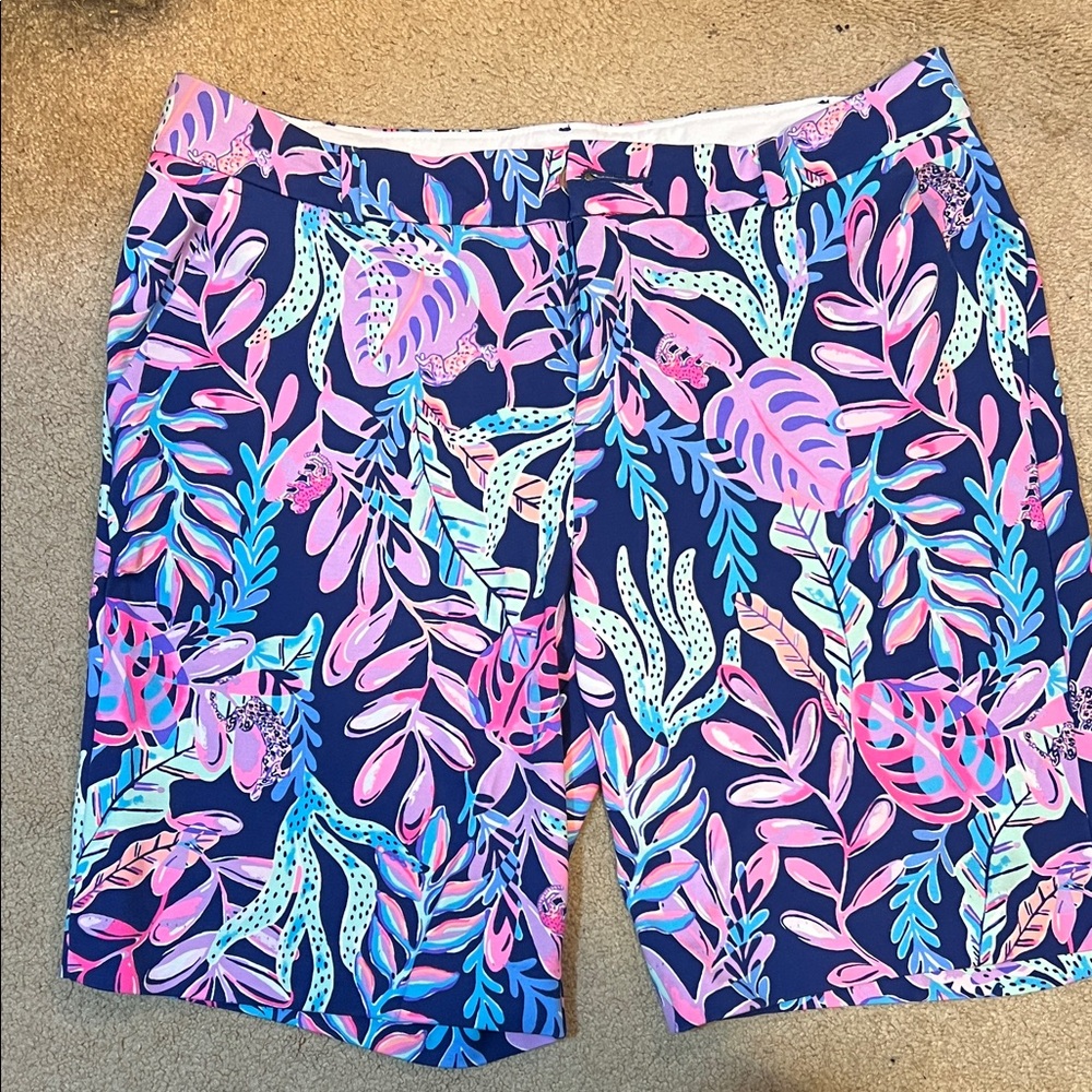 Lilly Pulitzer Vibrant Pink and Blue Leaf Print Shorts